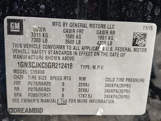 2016 Chevrolet Suburban LTZ with VIN 1GNSCJKC5GR212418, listed as a IAAI auction lot 41888486 with 178,501 mi miles and . Bid and sale history available at DreamBid. Image 9.