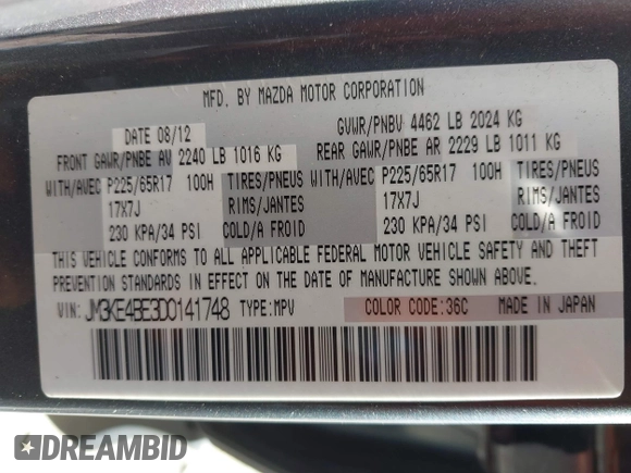 2013 Mazda CX-5 Sport z VIN JM3KE4BE3D0141748, wystawiony jako IAAI lot #41836498 z przebiegiem 163 118 mil mil oraz . Historia ofert i sprzedaży dostępna na DreamBid. Obrazek 9.
