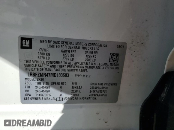 2021 Buick Envision Preferred with VIN LRBFZMR47MD183603, listed as a Copart auction lot 42350045 with Not Provided miles and Salvage Title. Bid and sale history available at carsss.com. Image 13.