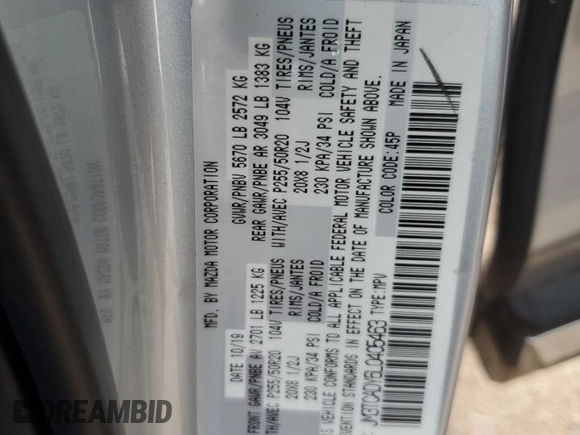 2020 Mazda CX-9 Grand Touring with VIN JM3TCADY6L0405463, listed as a Copart auction lot 62715194 with 100,663 mi miles and Salvage title. Bid and sale history available at DreamBid. Image 14.