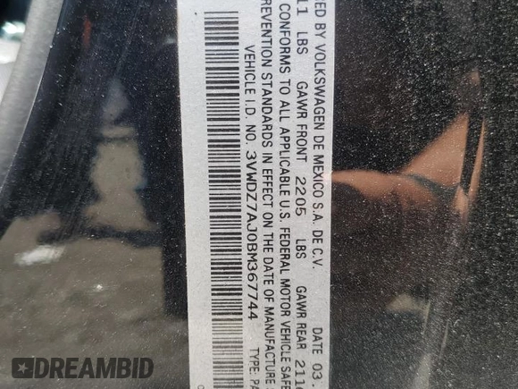 2011 Volkswagen Jetta SE with VIN 3VWDZ7AJ0BM367744, listed as a Copart auction lot 58503225 with 84,031 mi miles and Clean title. Bid and sale history available at DreamBid. Image 12.