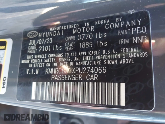 2023 Hyundai Venue Limited with VIN KMHRC8A3XPU274066, listed as a IAAI auction lot 40841715 with 23,989 mi miles and . Bid and sale history available at DreamBid. Image 9.
