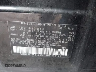 2015 Subaru Outback Limited with VIN 4S4BSANC7F3241665, listed as a IAAI auction lot 42052793 with 118,547 mi miles and . Bid and sale history available at DreamBid. Image 9.