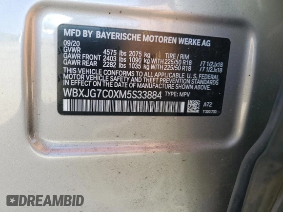 2021 BMW X1 sDrive28i with VIN WBXJG7C0XM5S33884, listed as a Copart auction lot 48413405 with 89,698 mi miles and Salvage Title. Bid and sale history available at DreamBid. Image 12.
