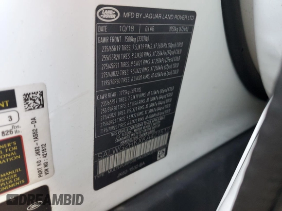 2019 Land Rover Range Rover Sport SE with VIN SALWG2RKXKA421512, listed as a Copart auction lot 83302044 with 102,845 mi miles and Salvage Title. Bid and sale history available at DreamBid. Image 16.