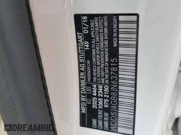 2018 Mercedes-Benz CLA 250 with VIN WDDSJ4GB8JN637815, listed as a Copart auction lot 68822413 with Not Provided miles and . Bid and sale history available at DreamBid. Image 13.