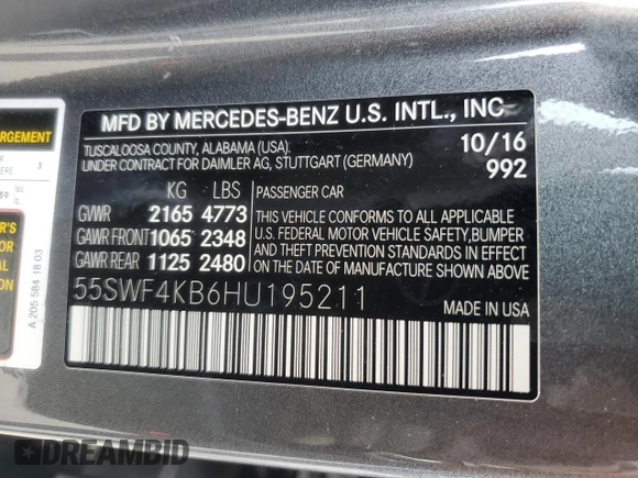 2017 Mercedes-Benz C 300 z VIN 55SWF4KB6HU195211, wystawiony jako Copart lot #58713615 z przebiegiem 87 742 mil mil oraz Szkoda całkowita • Salvage title. Historia ofert i sprzedaży dostępna na DreamBid. Obrazek 13.
