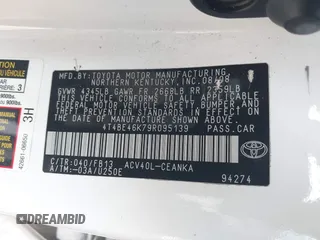 2009 Toyota Camry with VIN 4T4BE46K79R095139, listed as a IAAI auction lot 42157500 with 141,955 mi miles and . Bid and sale history available at carsss.com. Image 9.