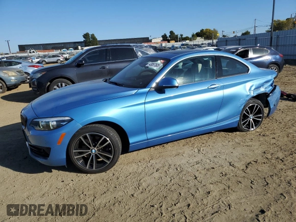2020 BMW 2 Series 230i with VIN WBA2J1C05L7E57082, listed as a Copart auction lot 43057505 with 2,250 mi miles and Salvage Title. Bid and sale history available at carsss.com. Image 1.