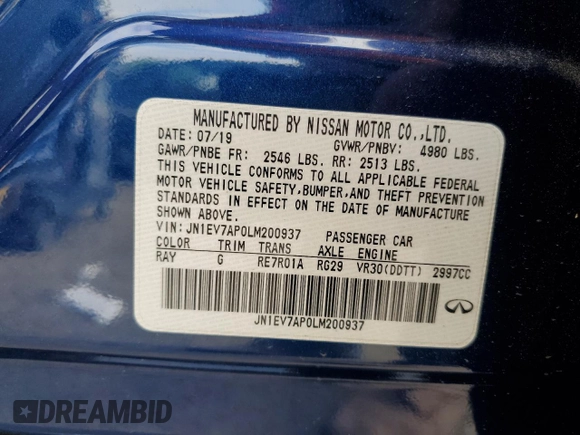 2020 Infiniti Q50 Sport z VIN JN1EV7AP0LM200937, wystawiony jako Copart lot #54179485 z przebiegiem 50 030 mil mil oraz Szkoda całkowita • Salvage title. Historia ofert i sprzedaży dostępna na DreamBid. Obrazek 12.