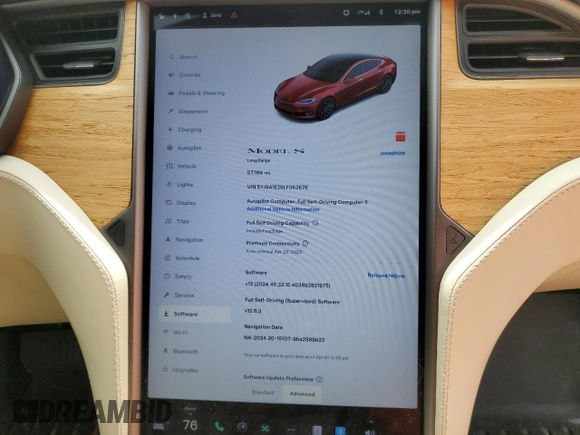 2020 Tesla Model S Long Range with VIN 5YJSA1E26LF353676, listed as a Copart auction lot 46467155 with 57,189 mi miles and Salvage Title. Bid and sale history available at carsss.com. Image 9.