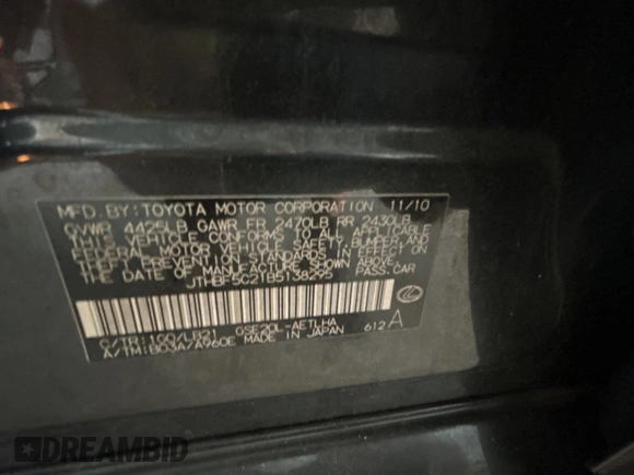 2011 Lexus IS 250 z VIN JTHBF5C21B5138295, wystawiony jako Copart lot #56963555 z przebiegiem 145 146 mil mil oraz Czysty tytuł • Clean title. Historia ofert i sprzedaży dostępna na DreamBid. Obrazek 10.
