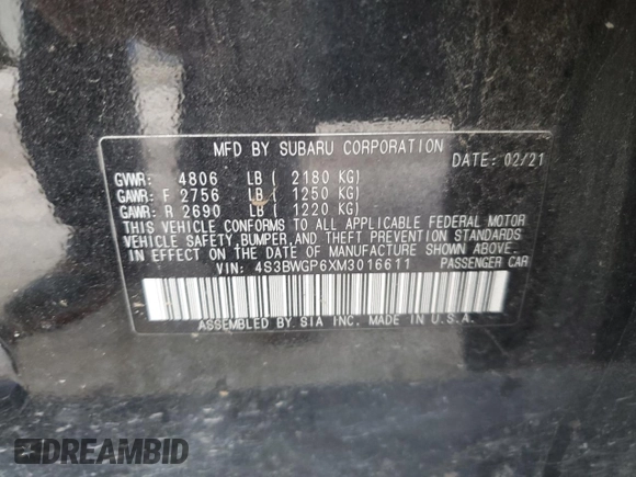 2021 Subaru Legacy Touring XT z VIN 4S3BWGP6XM3016611, wystawiony jako Copart lot #58552485 z przebiegiem 29 868 mil mil oraz Szkoda całkowita • Salvage title. Historia ofert i sprzedaży dostępna na DreamBid. Obrazek 13.