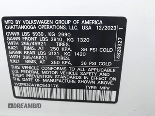 2024 Volkswagen Atlas SEL Premium R-Line with VIN 1V2FR2CA7RC543176, listed as a IAAI auction lot 42358945 with 7,066 mi miles and . Bid and sale history available at DreamBid. Image 9.
