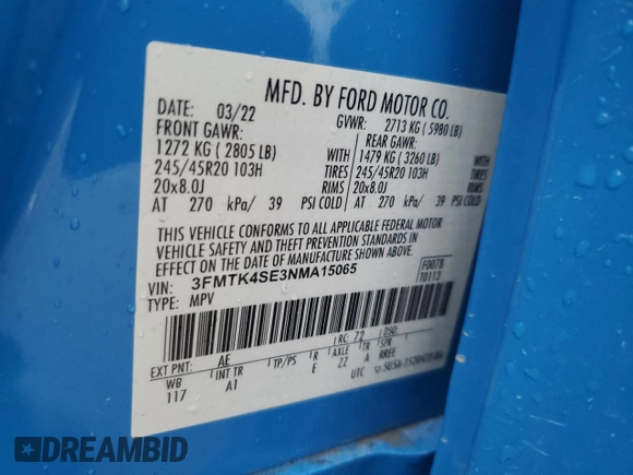 2022 Ford Mustang Mach-E GT with VIN 3FMTK4SE3NMA15065, listed as a Copart auction lot 49655515 with Not Provided miles and Salvage Title. Bid and sale history available at DreamBid. Image 15.