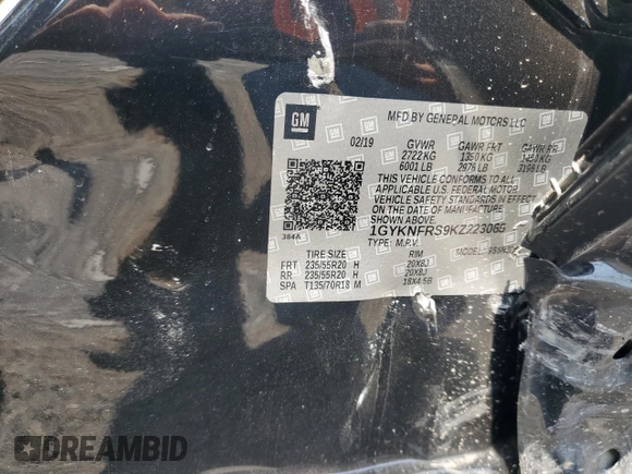 2019 Cadillac XT5 Premium Luxury AWD with VIN 1GYKNFRS9KZ223065, listed as a Copart auction lot 60902645 with 101,168 mi miles and Salvage title. Bid and sale history available at DreamBid. Image 13.