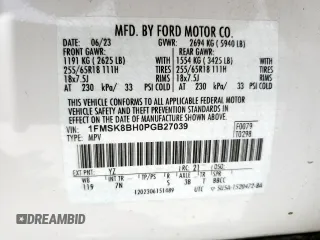 2023 Ford Explorer with VIN 1FMSK8BH0PGB27039, listed as a Copart auction lot 60856685 with 35,860 mi miles and Clean title. Bid and sale history available at DreamBid. Image 13.