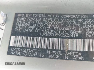 2009 Toyota Prius with VIN JTDKB20U593502418, listed as a IAAI auction lot 42083725 with 146,962 mi miles. Bid and sale history available at carsss.com. Image 9.