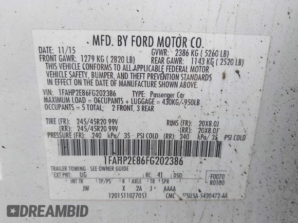2015 Ford Taurus SEL z VIN 1FAHP2E86FG202386, wystawiony jako IAAI lot #42061925 z przebiegiem 123 475 mil mil oraz . Historia ofert i sprzedaży dostępna na DreamBid. Obrazek 9.