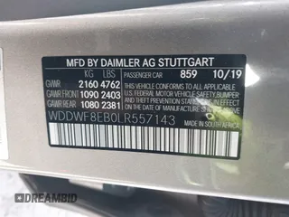 2020 Mercedes-Benz C 300 with VIN WDDWF8EB0LR557143, listed as a IAAI auction lot 41458454 with 74,388 mi miles and . Bid and sale history available at DreamBid. Image 9.