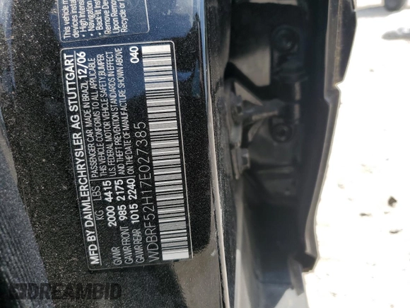 2007 Mercedes-Benz C 230 Sport with VIN WDBRF52H17E027385, listed as a Copart auction lot 54379815 with Not Provided miles and Salvage Title. Bid and sale history available at DreamBid. Image 12.
