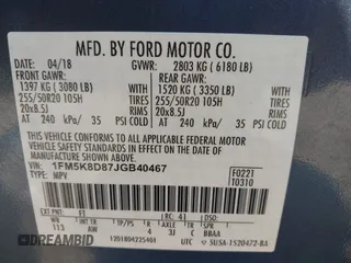 2018 Ford Explorer XLT с VIN 1FM5K8D87JGB40467, выставлен на аукционе IAAI как лот 42369778 с пробегом 149 360 миль миль и . История ставок и продаж доступна на DreamBid. Изображение 9.