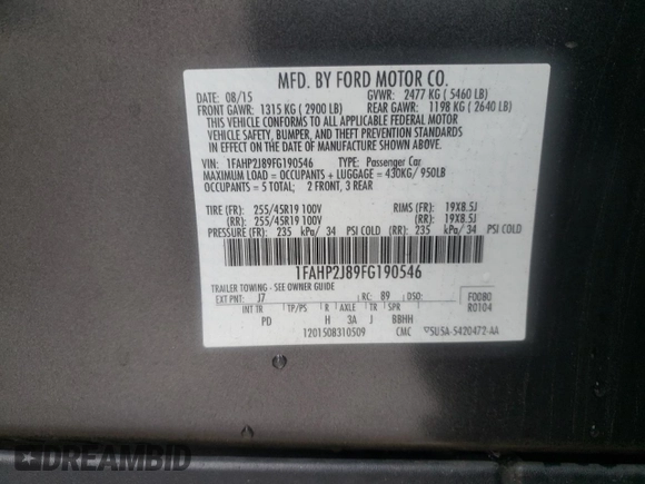 2015 Ford Taurus Limited with VIN 1FAHP2J89FG190546, listed as a Copart auction lot 72062994 with 154,029 mi miles and Salvage Title. Bid and sale history available at carsss.com. Image 13.