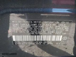 2010 Lexus LS 460 with VIN JTHBL5EF8A5097378, listed as a IAAI auction lot 41793875 with 150,490 mi miles. Bid and sale history available at carsss.com. Image 9.