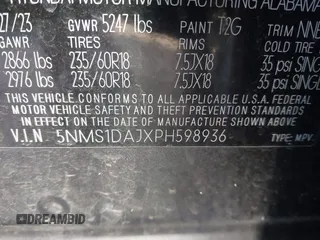 2023 Hyundai Santa Fe SE with VIN 5NMS1DAJXPH598936, listed as a IAAI auction lot 41595229 with 45,230 mi miles. Bid and sale history available at carsss.com. Image 9.