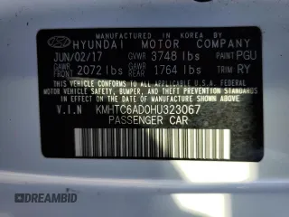 2017 Hyundai Veloster Value Edition with VIN KMHTC6AD0HU323067, listed as a Copart auction lot 47848365 with 49,839 mi miles and Salvage Title. Bid and sale history available at carsss.com. Image 12.