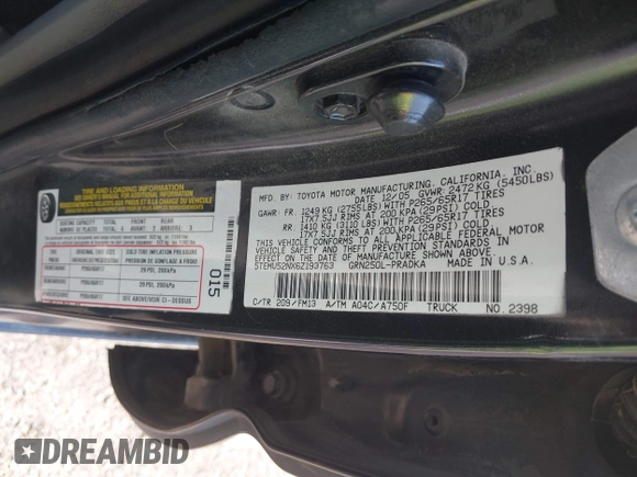 2006 Toyota Tacoma with VIN 5TEMU52NX6Z193763, listed as a IAAI auction lot 42760890 with 232,694 mi miles and . Bid and sale history available at DreamBid. Image 9.