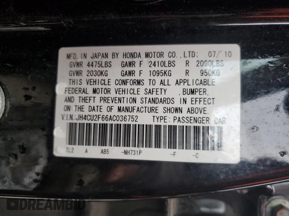 2010 Acura TSX z VIN JH4CU2F66AC036752, wystawiony jako Copart lot #83052204 z przebiegiem 194 068 mil mil oraz Szkoda całkowita • Salvage title. Historia ofert i sprzedaży dostępna na DreamBid. Obrazek 12.