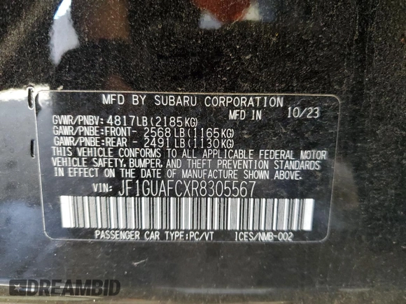 2024 Subaru Impreza Sport with VIN JF1GUAFCXR8305567, listed as a Copart auction lot 74711834 with 10,097 mi miles and Salvage Title. Bid and sale history available at carsss.com. Image 13.