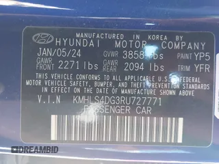 2024 Hyundai Elantra SEL z VIN KMHLS4DG3RU727771, wystawiony jako IAAI lot #42491600 z przebiegiem 5 510 mil mil oraz . Historia ofert i sprzedaży dostępna na DreamBid. Obrazek 9.