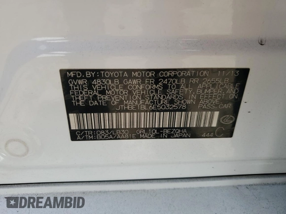 2014 Lexus GS 350 с VIN JTHBE1BL6E5032578, выставлен на аукционе Copart как лот 57596955 с пробегом 138 578 миль миль и Списание • Salvage title. История ставок и продаж доступна на DreamBid. Изображение 12.