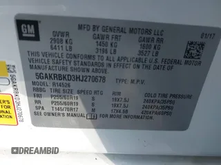 2017 Buick Enclave Leather with VIN 5GAKRBKD3HJ270678, listed as a IAAI auction lot 41597224 with 49,309 mi miles and . Bid and sale history available at DreamBid. Image 9.
