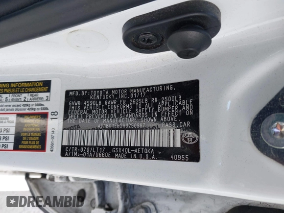 2017 Toyota Avalon XLE z VIN 4T1BK1EB2HU250987, wystawiony jako IAAI lot #42080162 z przebiegiem 71 118 mil mil oraz . Historia ofert i sprzedaży dostępna na DreamBid. Obrazek 9.
