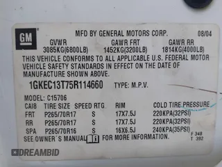2005 GMC Yukon SLT z VIN 1GKEC13T75R114660, wystawiony jako IAAI lot #42223845 z przebiegiem 199 064 mil mil oraz . Historia ofert i sprzedaży dostępna na DreamBid. Obrazek 9.