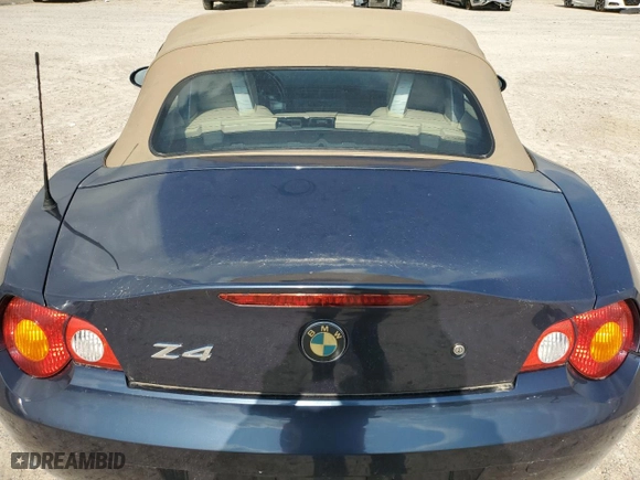 2003 BMW Z4 2.5i with VIN 4USBT334X3LR66028, listed as a Copart auction lot 54133415 with 58,811 mi miles and Clean Title. Bid and sale history available at carsss.com. Image 10.