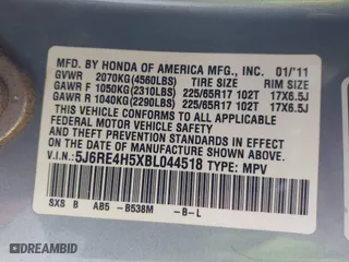 2011 Honda CR-V EX with VIN 5J6RE4H5XBL044518, listed as a IAAI auction lot 41827838 with 1 mi miles. Bid and sale history available at carsss.com. Image 9.