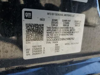 2022 Chevrolet Silverado 1500 RST with VIN 1GCUDEED8NZ596752, listed as a Copart auction lot 51057085 with 38,445 mi miles and Non Repairable. Bid and sale history available at DreamBid. Image 13.