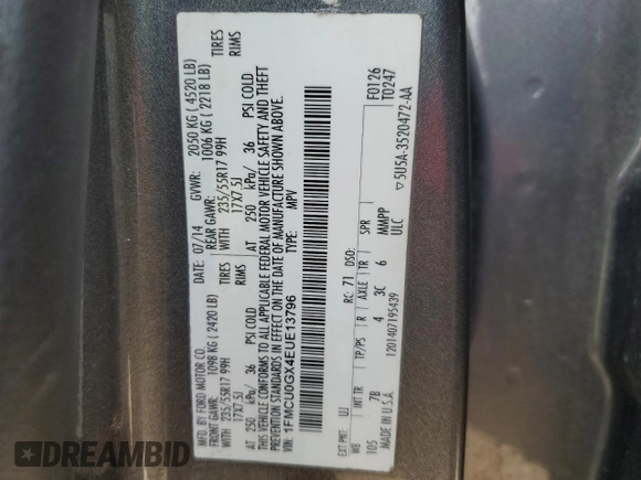 2014 Ford Escape SE with VIN 1FMCU0GX4EUE13796, listed as a Copart auction lot 46366925 with 161,255 mi miles and Salvage Title. Bid and sale history available at carsss.com. Image 14.