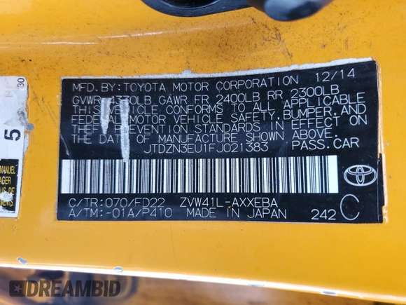 2015 Toyota Prius Two with VIN JTDZN3EU1FJ021383, listed as a Copart auction lot 45040275 with 264,757 mi miles and Clean title. Bid and sale history available at DreamBid. Image 12.