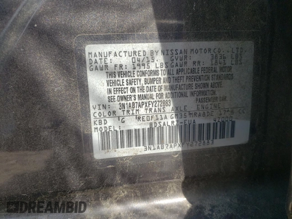 2015 Nissan Sentra SL with VIN 3N1AB7APXFY272883, listed as a Copart auction lot 51101975 with 103,069 mi miles and Clean Title. Bid and sale history available at DreamBid. Image 12.