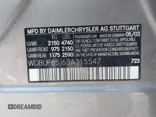 2003 Mercedes-Benz E 320 with VIN WDBUF65J63A315547, listed as a IAAI auction lot 41979639 with 106,844 mi miles and . Bid and sale history available at carsss.com. Image 9.