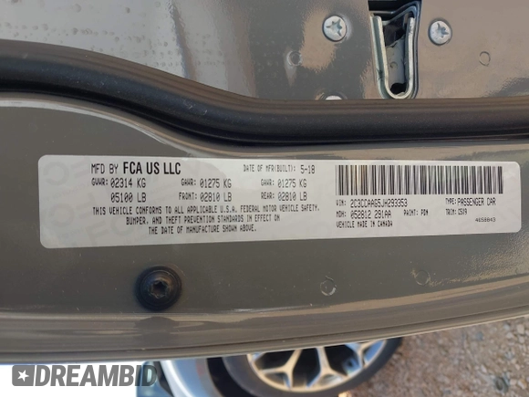 2018 Chrysler 300 Touring with VIN 2C3CCAAG5JH293353, listed as a IAAI auction lot 41884212 with 83,526 mi miles. Bid and sale history available at carsss.com. Image 9.