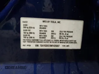 2022 Tesla Model Y Long Range with VIN 7SAYGDEE9NF426887, listed as a Copart auction lot 49910725 with 47,379 mi miles and Salvage Title. Bid and sale history available at carsss.com. Image 12.