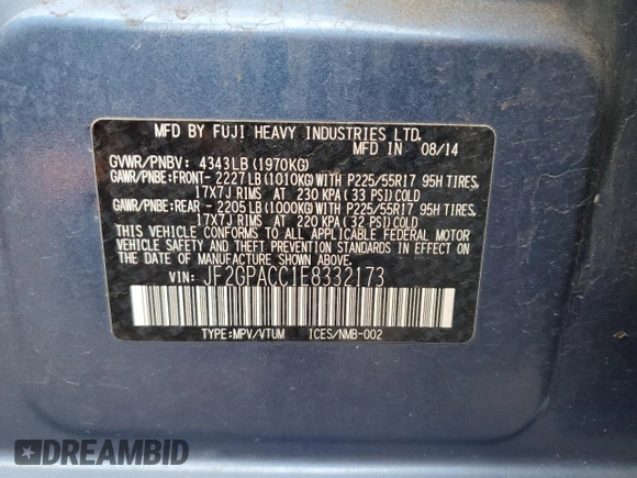 2014 Subaru Crosstrek Premium с VIN JF2GPACC1E8332173, выставлен на аукционе Copart как лот 57861005 с пробегом 149 474 миль миль и Списание • Salvage title. История ставок и продаж доступна на DreamBid. Изображение 12.