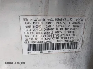 2005 Acura TSX z VIN JH4CL96815C030330, wystawiony jako IAAI lot #41262461 z przebiegiem 148 740 mil mil oraz . Historia ofert i sprzedaży dostępna na DreamBid. Obrazek 9.