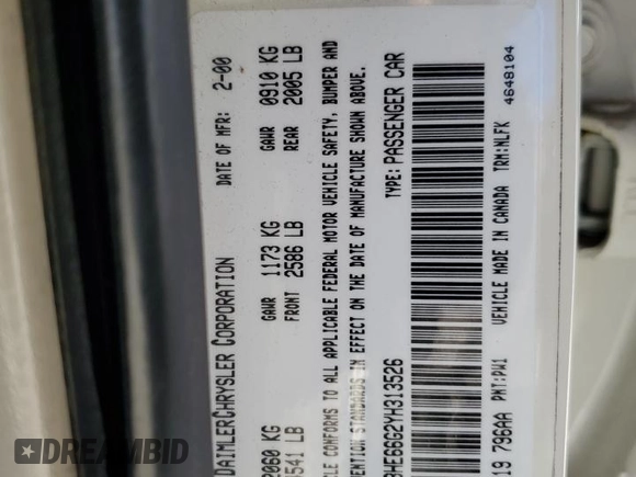 2000 Chrysler 300M M z VIN 2C3HE66G2YH313526, wystawiony jako Copart lot #50019655 z przebiegiem 73 255 mil mil oraz Szkoda całkowita • Salvage title. Historia ofert i sprzedaży dostępna na DreamBid. Obrazek 14.